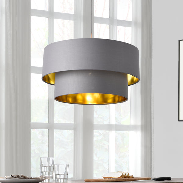 Lampada a sospensione Lopar E27 Metallo Tessuto Grigio-Oro lux.pro