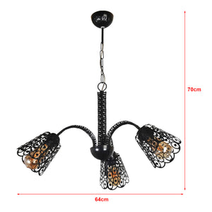 Lampadario a Bracci in Metallo Lampada a Sospensione con Paralumi Conici in Stile Industriale - Nero - lux.pro