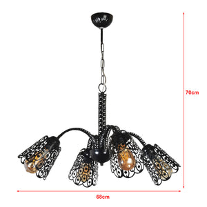 Lampadario a Bracci in Metallo Lampada a Sospensione con Paralumi Conici in Stile Industriale - Nero - lux.pro