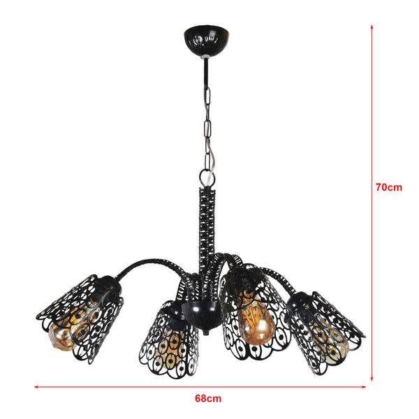 Lampadario a Bracci in Metallo Lampada a Sospensione con Paralumi Conici in Stile Industriale - Nero - lux.pro