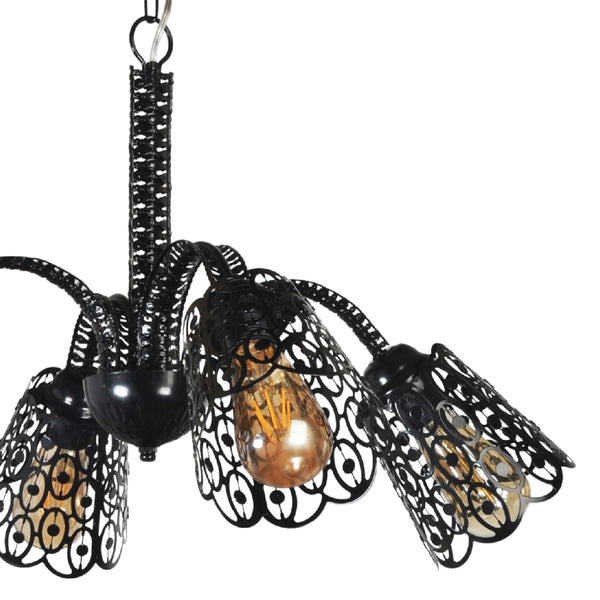 Lampadario a Bracci in Metallo Lampada a Sospensione con Paralumi Conici in Stile Industriale - Nero - lux.pro