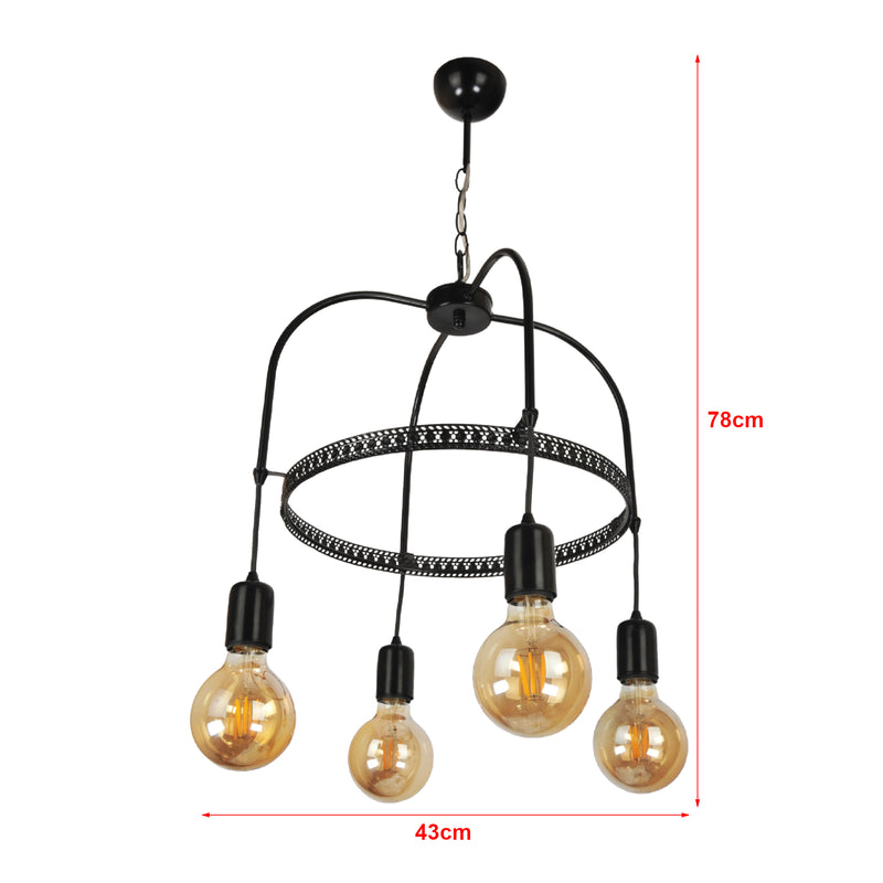 Schizzo in scala Lampadario 'Llandudno' a 3-4-5 Fonti Luce in Stile Industriale Lampada da Soffitto con Portalampada Pendenti Senza Paralumi - Vari Colori - lux.pro