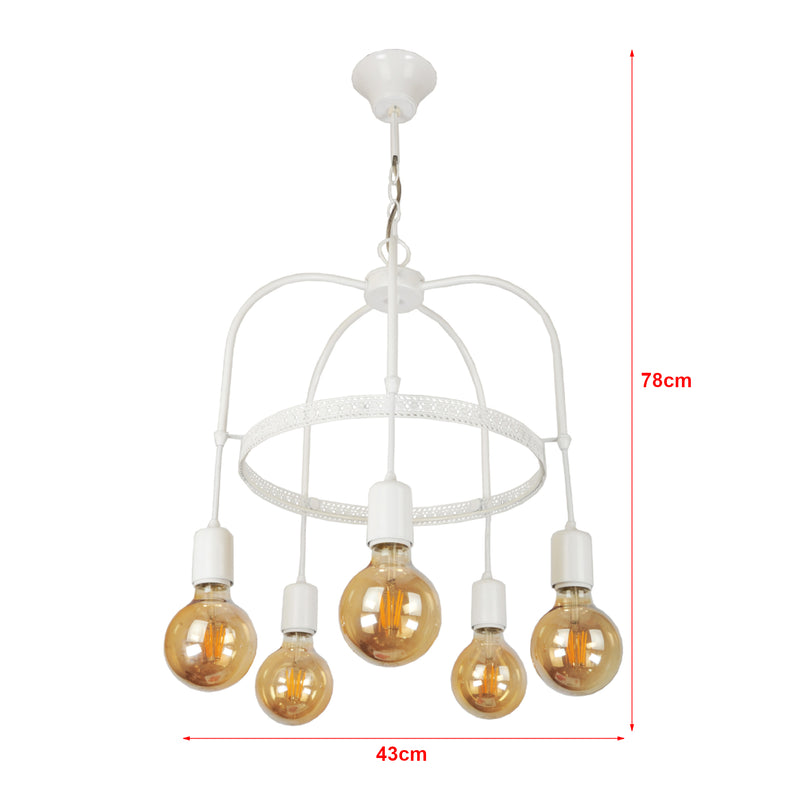 Schizzo in scala Lampadario 'Llandudno' a 3-4-5 Fonti Luce in Stile Industriale Lampada da Soffitto con Portalampada Pendenti Senza Paralumi - Vari Colori - lux.pro