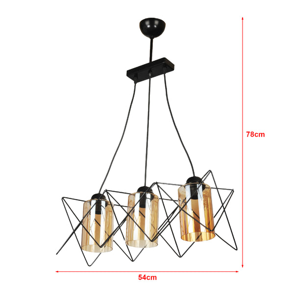 Lampada a Sospensione 'Morley' con 2-3 Fonti Luce Lampada da Soffitto con Portalampada Pendenti Lampadario Paralume Poligonale in Metallo Nero e Vetro Fumè Marrone - lux.pro