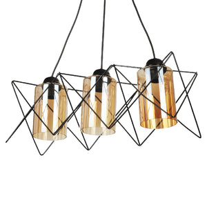 Lampada a Sospensione 'Morley' con 2-3 Fonti Luce Lampada da Soffitto con Portalampada Pendenti Lampadario Paralume Poligonale in Metallo Nero e Vetro Fumè Marrone - lux.pro
