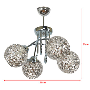 Lampadario a Bracci 'Mundesley' 3-4 Fonti Luce Lampada da Soffitto con Paralumi Sferici a Rete Metallica con Pezzi di Cristalli Artificiali - Vari Colori - lux.pro