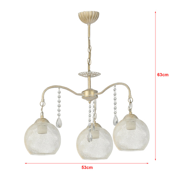 Lampadario 'Randalstown' a Bracci con Pendenti in Cristalli Artificiali - Lampada da Soffitto con Paralumi a Forma di Globo - Vari Colori - lux.pro