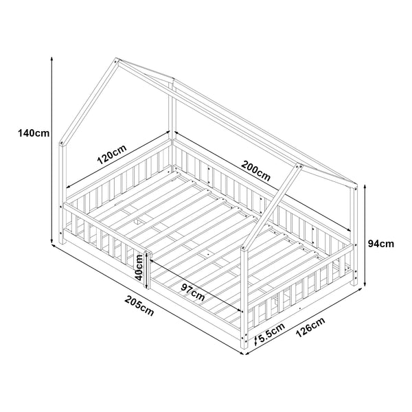 Letto per Cameretta Hesel a Forma di Casetta in Legno di Pino [en.casa] 