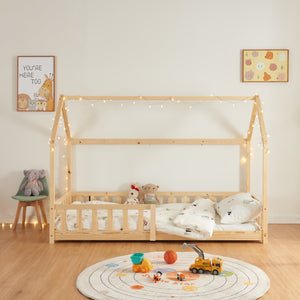 Letto per Cameretta Hesel a Forma di Casetta in Legno di Pino [en.casa] 