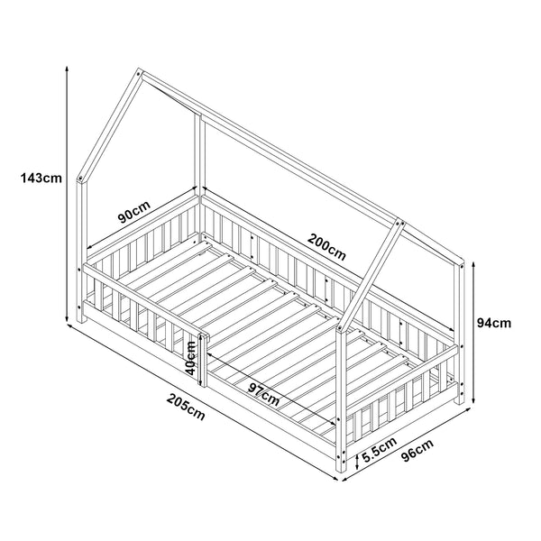 Letto per Cameretta Hesel a Forma di Casetta in Legno di Pino [en.casa] 