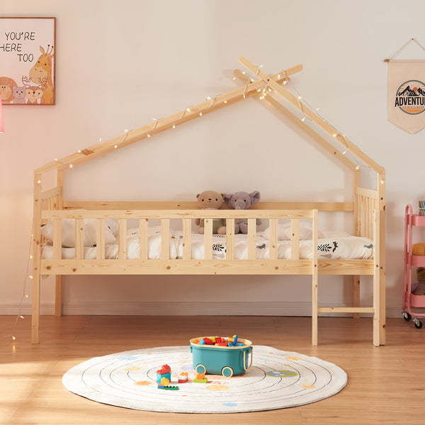 Letto a Casetta per Cameretta Sotkamo in Legno con Materasso 90x200 cm [en.casa] 