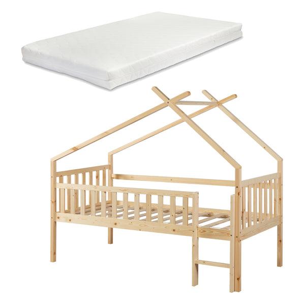 Letto a Casetta per Cameretta Sotkamo in Legno con Materasso 90x200 cm [en.casa] 