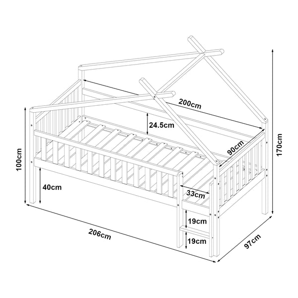 Letto a Casetta per Cameretta Sotkamo in Legno con Materasso 90x200 cm [en.casa] 