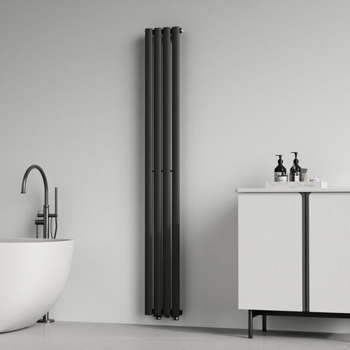 Termosifone Nore ad Acqua Calda Pannello Singolo con Elementi Tubolari 180 x 24 cm Nero [neu.haus] 