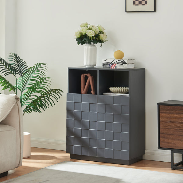 Armadio Comò Alto Bopibobro ad Ante Credenza con Ripiani Aperti e Vani Chiusi [en.casa]