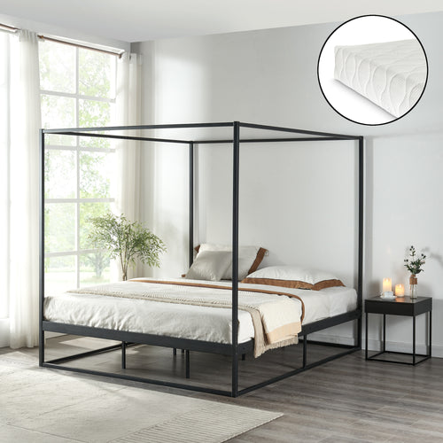 Letto a baldacchino Kristianstad con materasso nero in varie misure [en.casa] - premiumXL
