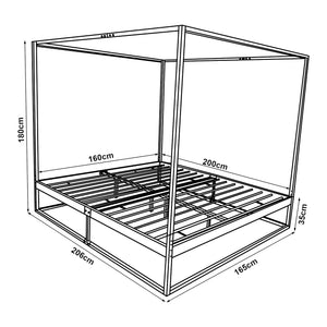 Letto a Baldacchino Kristianstad Struttura in Metallo Nero - Dimensioni Varie [en.casa] 