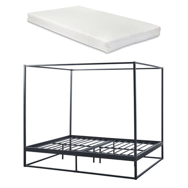 Letto a Baldacchino Kristianstad con Materasso in Dimensioni Varie Metallo Nero [en.casa]