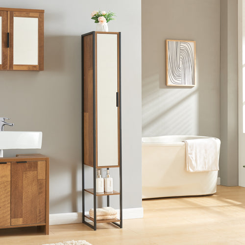 Mobile a Colonna Namsskogan per Bagno - Nero / effetto Legno Intarsiato color Noce [en.casa] 