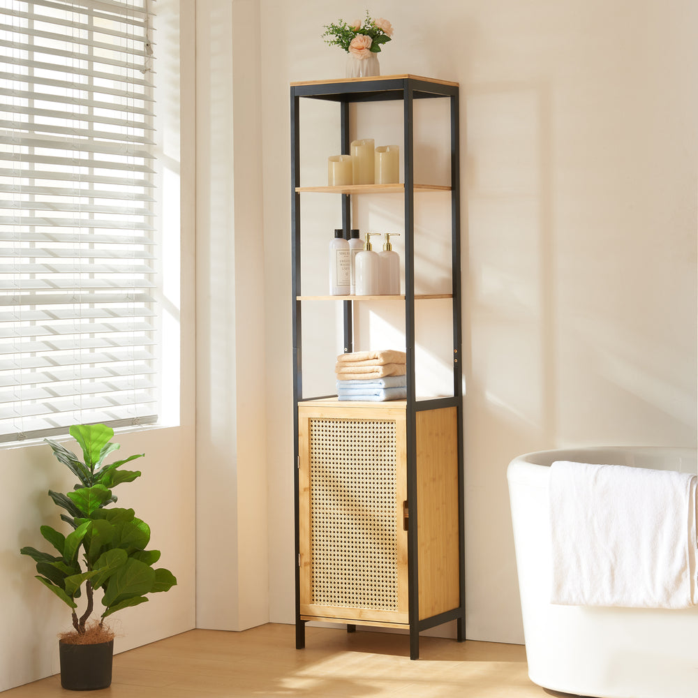 Hochschrank Tervola 172x40x35cm Bambus Schwarz [en.casa] - premiumXL