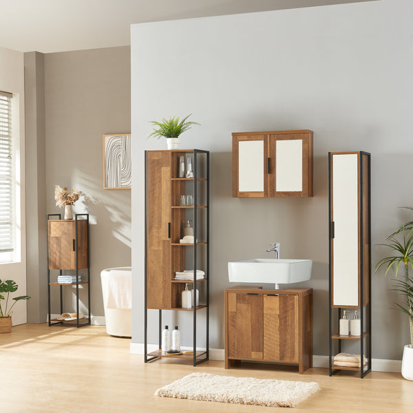 Mobile a Colonna Namsskogan per Bagno - Nero / effetto Legno Intarsiato color Noce [en.casa] 