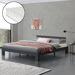 Letto in Legno di Pino con Materasso a Schiuma Fredda 90/100/120/140/160/180 x 200 cm Letto Singolo/Francese/Matrimoniale con Testiera in Stile Moderno - Vari Colori