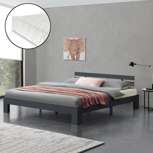 Letto in Legno di Pino con Materasso a Schiuma Fredda 90/100/120/140/160/180 x 200 cm Letto Singolo/Francese/Matrimoniale con Testiera in Stile Moderno - Vari Colori