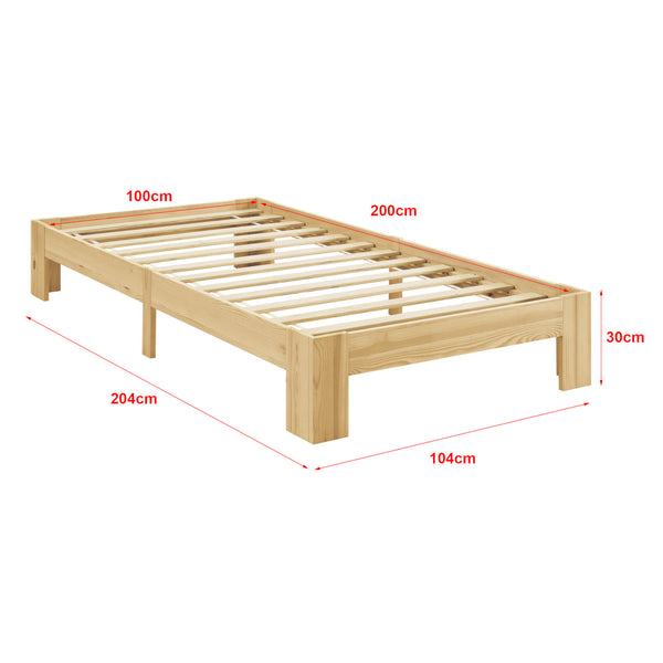 Struttura Letto in Legno di Pino 90/100/120/140/160/180 x 200 cm con Rete a Doghe Letto Singolo / Francese / Matrimoniale in Design Minimal - Vari Colori
