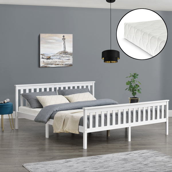 Letto in legno con materasso in schiuma fredda, vari colori e dimensioni en.casa