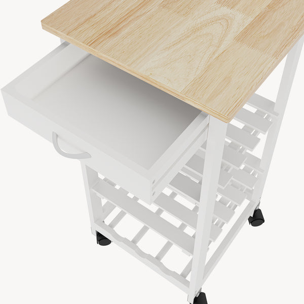 Carrello Portaoggetti Biel con Cassetto 3 Ripiani e Griglia Portabottiglie 76x37x37 cm [en.casa] 