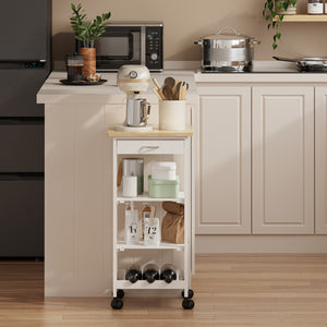Carrello Portaoggetti Biel con Cassetto 3 Ripiani e Griglia Portabottiglie 76x37x37 cm [en.casa] 