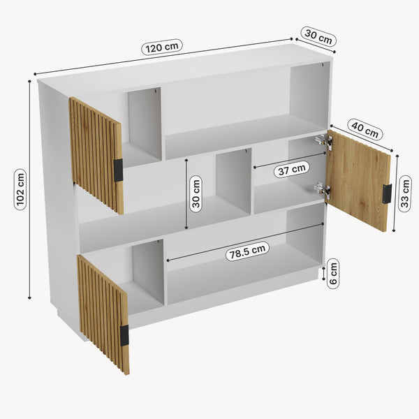 Libreria Bassa Verhundar Scaffale a 3 Livelli con Vani Aperti e Chiusi con Ante [en.casa]