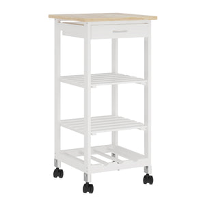 Carrello Portaoggetti Biel con Cassetto 3 Ripiani e Griglia Portabottiglie 76x37x37 cm [en.casa] 