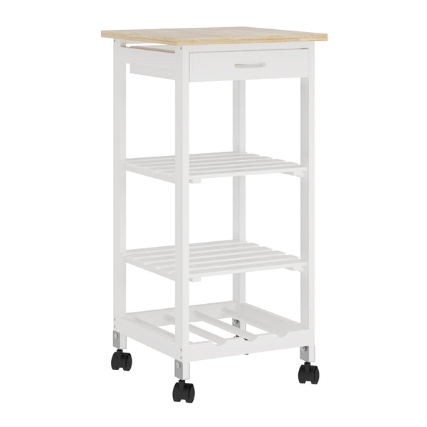Carrello Portaoggetti Biel con Cassetto 3 Ripiani e Griglia Portabottiglie 76x37x37 cm [en.casa] 