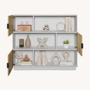 Libreria Bassa Verhundar Scaffale a 3 Livelli con Vani Aperti e Chiusi con Ante [en.casa]