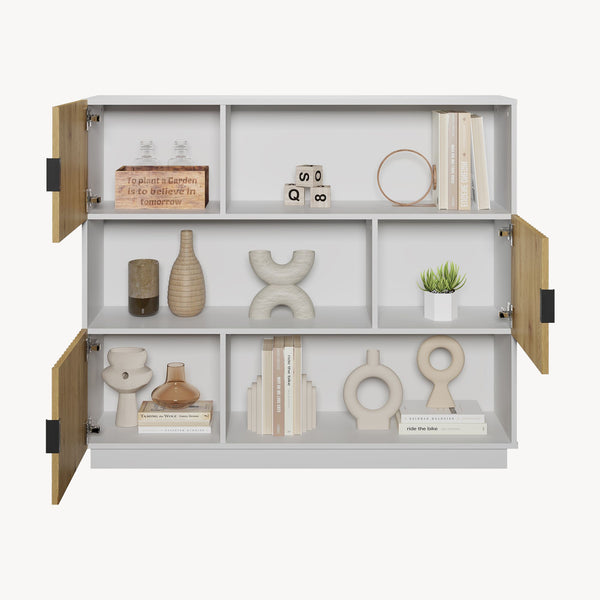 Libreria Bassa Verhundar Scaffale a 3 Livelli con Vani Aperti e Chiusi con Ante [en.casa]
