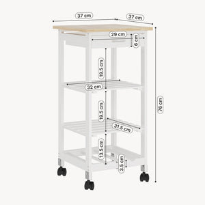Carrello Portaoggetti Biel con Cassetto 3 Ripiani e Griglia Portabottiglie 76x37x37 cm [en.casa] 