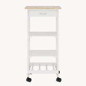 Carrello Portaoggetti Biel con Cassetto 3 Ripiani e Griglia Portabottiglie 76x37x37 cm [en.casa] 