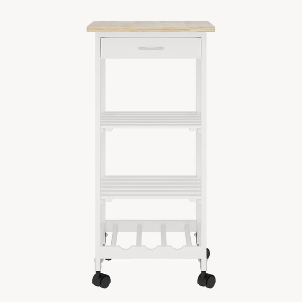 Carrello Portaoggetti Biel con Cassetto 3 Ripiani e Griglia Portabottiglie 76x37x37 cm [en.casa] 