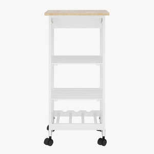 Carrello Portaoggetti Biel con Cassetto 3 Ripiani e Griglia Portabottiglie 76x37x37 cm [en.casa] 