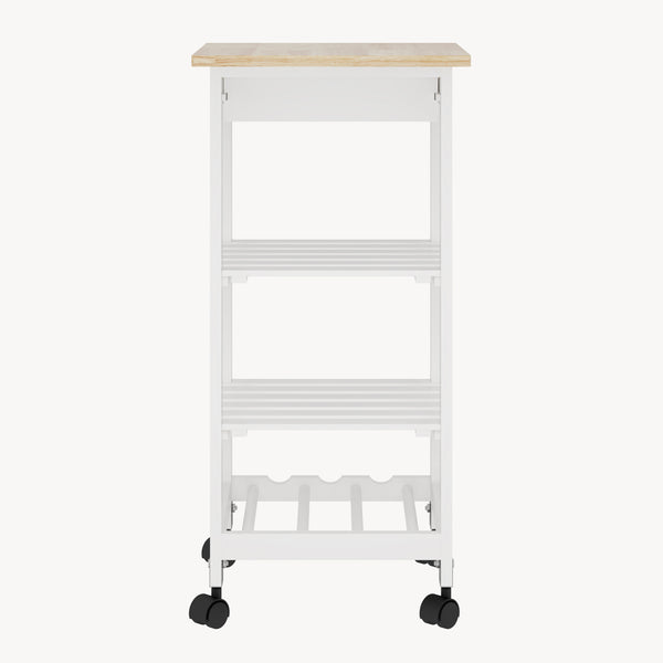 Carrello Portaoggetti Biel con Cassetto 3 Ripiani e Griglia Portabottiglie 76x37x37 cm [en.casa] 