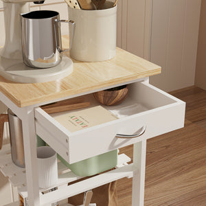 Carrello Portaoggetti Biel con Cassetto 3 Ripiani e Griglia Portabottiglie 76x37x37 cm [en.casa] 
