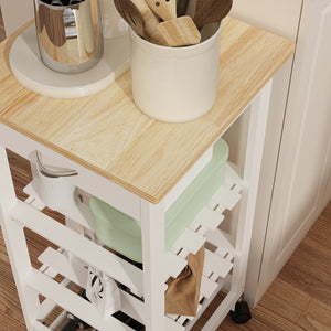 Carrello Portaoggetti Biel con Cassetto 3 Ripiani e Griglia Portabottiglie 76x37x37 cm [en.casa] 