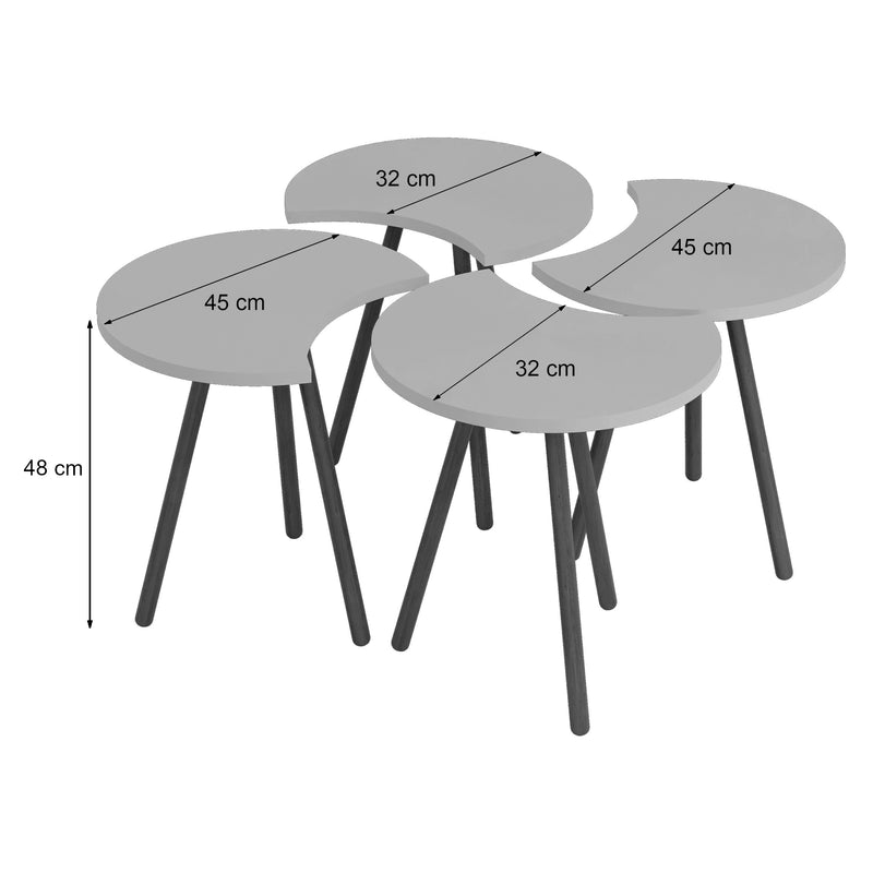 Schizzo in scala Set di 4 Tavolini Componibili 'Højer' Tavolino Basso 4 in1 - Vari Colori [en.casa]
