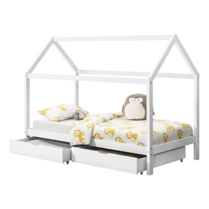 Lettino per bambini Lund 90x200 cm con cassetti Legno di pino Bianco en.casa