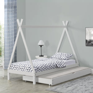 Lettino per bambini Cree 90x200cm con letto estraibile Legno Naturale//Bianco [en.casa]