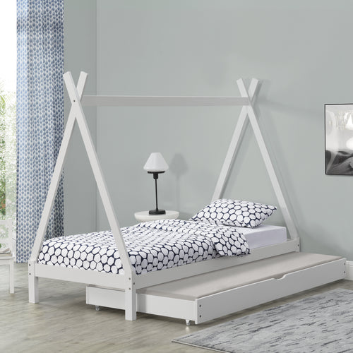 Lettino per bambini Cree 90x200cm con letto estraibile Legno Naturale//Bianco [en.casa]