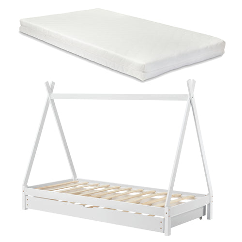 Lettino per bambini Cree 90x200 cm Tipi Indiani con materasso in schiuma fredda [en.casa]