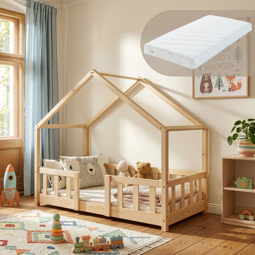 Letto per Cameretta Treviolo a Forma di Casetta in Stile Montessori con Materasso [en.casa]