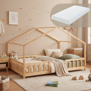 Letto per Cameretta Treviolo a Forma di Casetta in Stile Montessori con Materasso [en.casa]